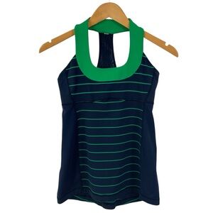 LULULEMON Scoop Neck Tank Green and Navy Striped Racerback Tank Top Size 6 - 8